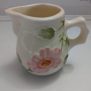 Vintage ceramic floral creamer hand crafted in Brazil pink flowers and green vines
