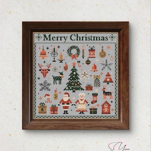 Cross Stitch Merry Christmas Sampler, Christmas Old Style Sampler PDF, Winter Primitive Sampler, X-mas Sampler