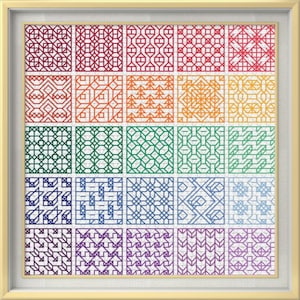 Rainbow Blackwork Pattern, Mini Blackwork Sampler, Blackwork Embroidery Chart, PDF Instant Download