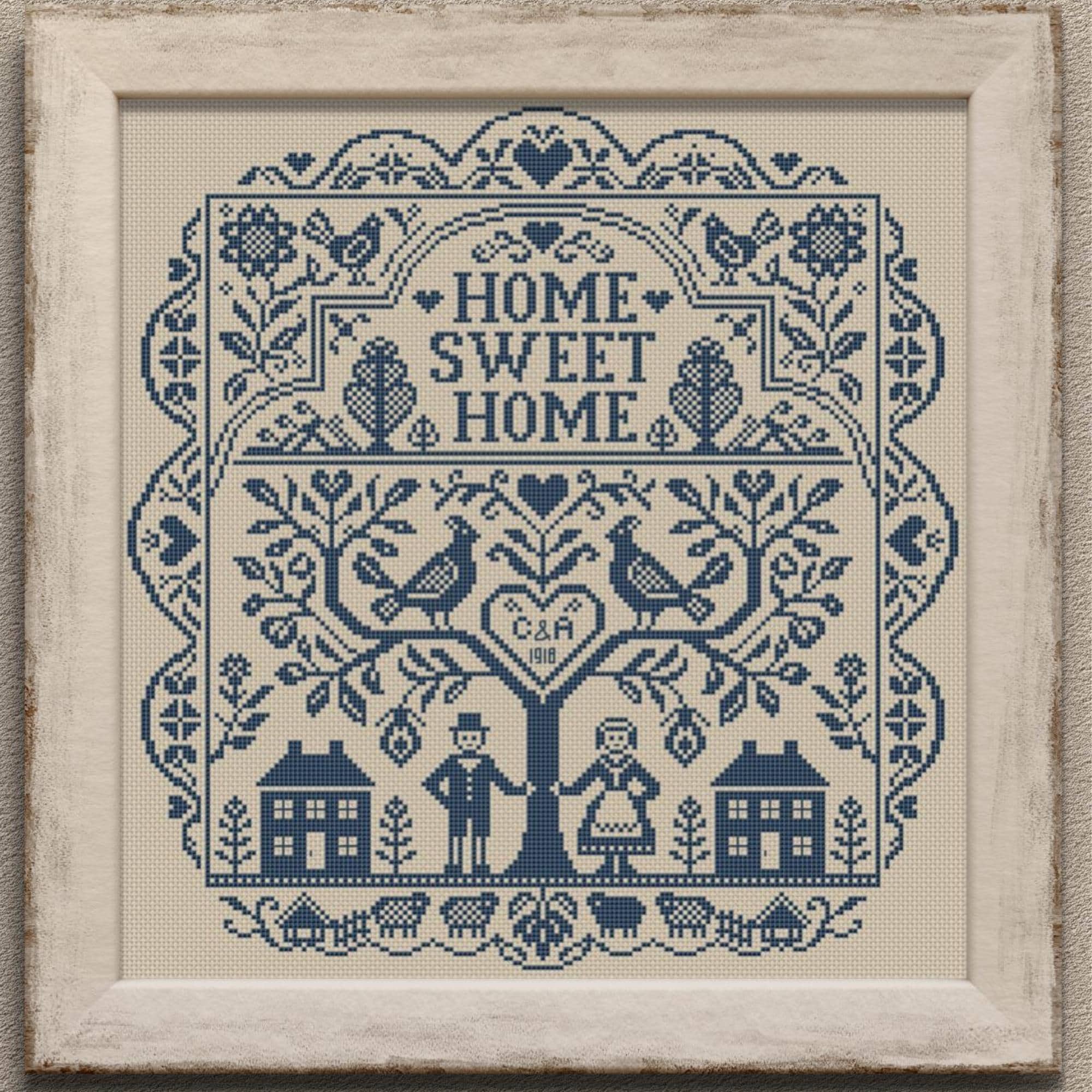 Primitive Sampler Cross Stitch Pattern, Folk House Sampler ...
