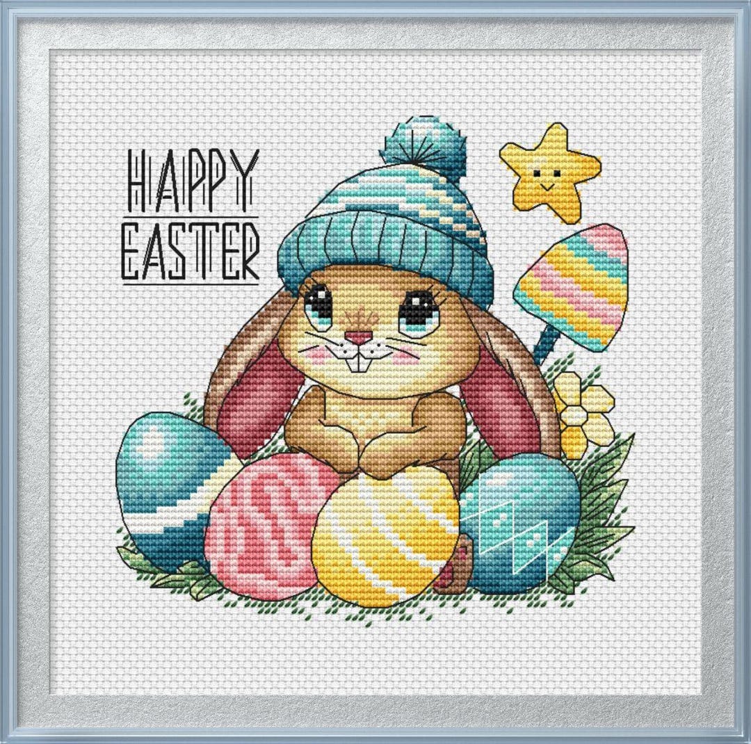 Happy Easter Bunny Cross Stitch Pattern PDF, Easter Bunny With Eggs ...