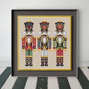 Nutcracker Trio Cross Stitch Pattern PDF. Christmas Embroidery. Toy Soldier Design.