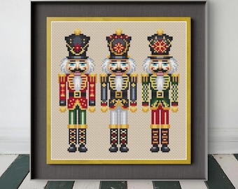 Nutcracker Trio Cross Stitch Pattern PDF. Christmas Embroidery. Toy Soldier Design.