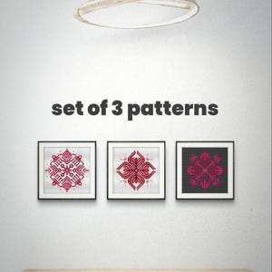 PDF Set Of 3 Ornament Cross Stitch Pattern, Geometric Sampler Cross Stitch, Modern Embroidery, instant download, Quaker Style Design Chart