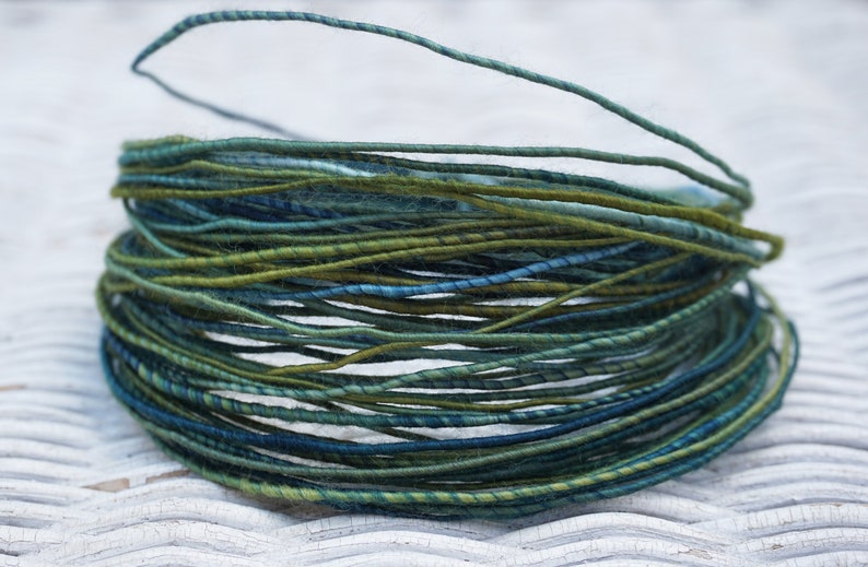 Wool fiber wire deep green and deep blue merino wool image 4