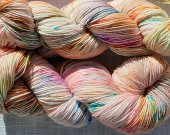 Dipping Dots Hand-Dyed Speckled Sock Yarn.  Merino Wool, Nylon, Tencel