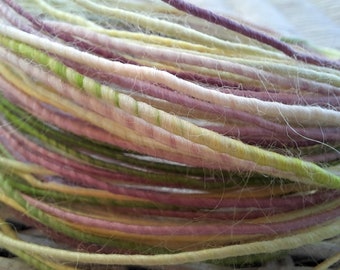 Wool Wire in mauve, pale yellow, and spring green. copper wire.  wool, silk, and mohair coated wire