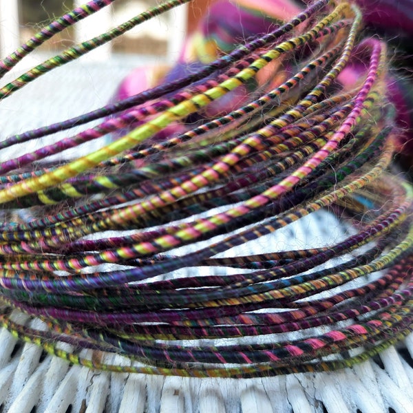 Merino Wool  and Silk Fiber Wire, multicolor, core spun coated copper wire