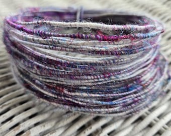 Fiber Coated Copper Wire: Wool with Sari Silk, Bright Blue & Fushia