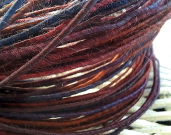 Wool fiber wire in deep blue and bronze/ brown.  Core spun craft wire