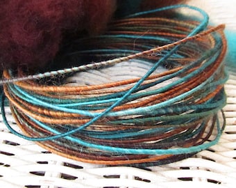 Hand Dyed BFL Wool Fiber Wire, Teal, Green & Brown