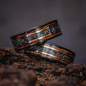 The Meteor, Mens Rings Meteorite Wedding Band Unique Christmas Gift Engagement Ring Personalized Gift Whiskey Barrel Ring Anniversary Gift