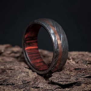 The Crimson, Damascus Ring For Men Personalized Wedding Band Unique Mens Promise Ring Christmas Gift Anniversary Gift For Him Copper Ring