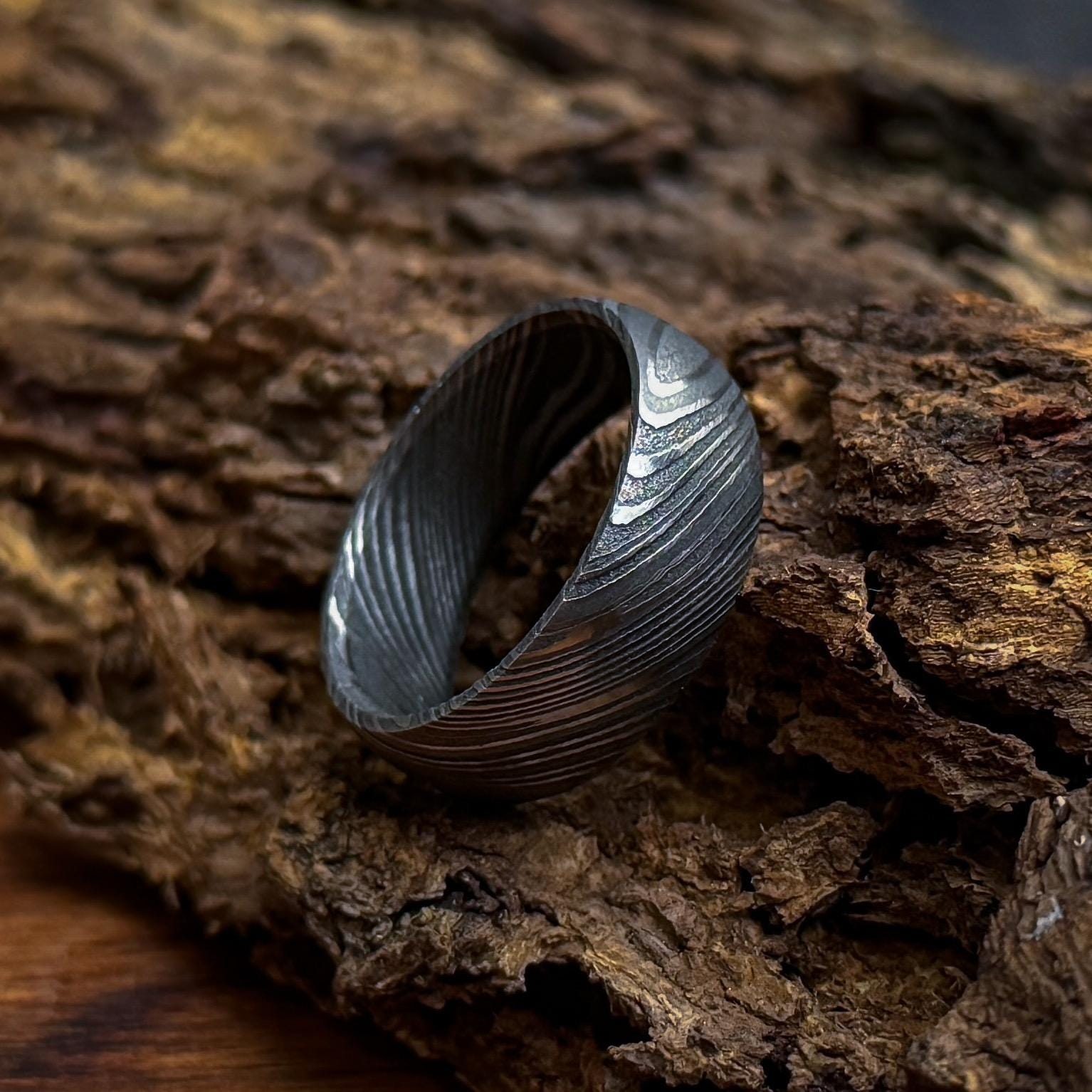 The Forge, Simple Damascus Ring Mens Rings Simple Damascus Steel Ring Men Engagement Ring Silver Ring Promise Ring Men Jewelry Size 15 Ring