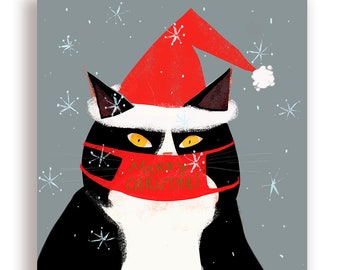 Merry Christmas Cat Mask Card - Santa Hat Cat