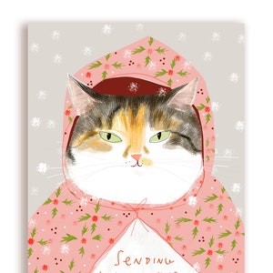 Sending Warm Wishes Your Way - Holiday Cat Card - Cozy Cat Card- Happy Holidays