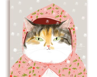 Sending Warm Wishes Your Way - Holiday Cat Card - Cozy Cat Card- Happy Holidays