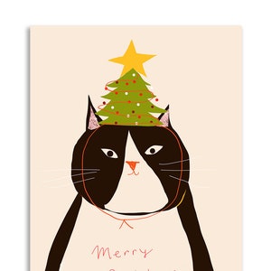 Tree Hat - Christmas Cat Card - Merry Christmas