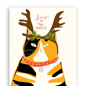 Alegría al Mundo - Tarjeta de Gato de Navidad - Tarjeta de Navidad Divertida - Felices Fiestas - Feliz Navidad