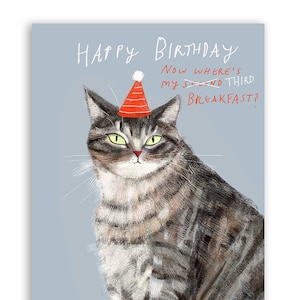 Secondo/Terzo Compleanno con Colazione - Divertente Biglietto di Auguri con Gatto - Divertente Biglietto di Auguri