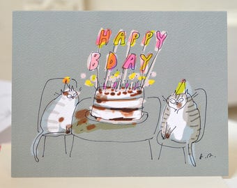 Tarjeta de gato de cumpleaños - Velas de cumpleaños