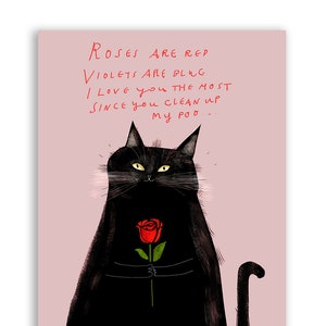 Carte drôle de chat - les roses sont rouges - carte de maman de chat ou de papa de chat