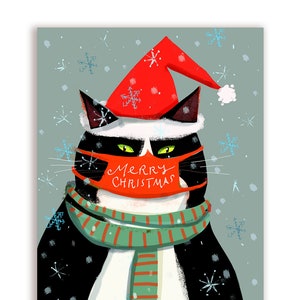 Carte de masque de chat de Joyeux Noël- Yeux verts