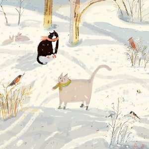 Winter Walk - The Nature Lovers - Cat Print - Cat Painting - Snow Art