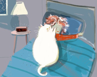 The Wake Up Call - Cat Print - Cat Painting