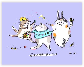 Easter Card - Easter Dance - Funny Easter Card - Easter Cat Card - Purple Background