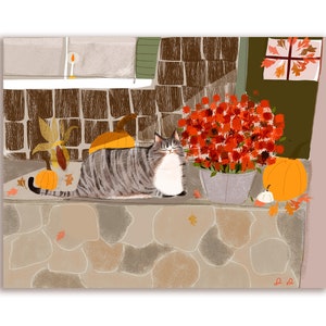 Fall Vibes- Front Porch Kitty Card- Fall Cat Card- Blank Inside