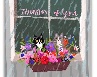 Thinking of You- Window Cat Card