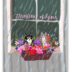 Thinking of You- Window Cat Card