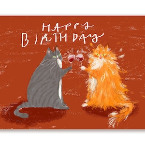 Biglietto di auguri di buon compleanno con gatti del vino