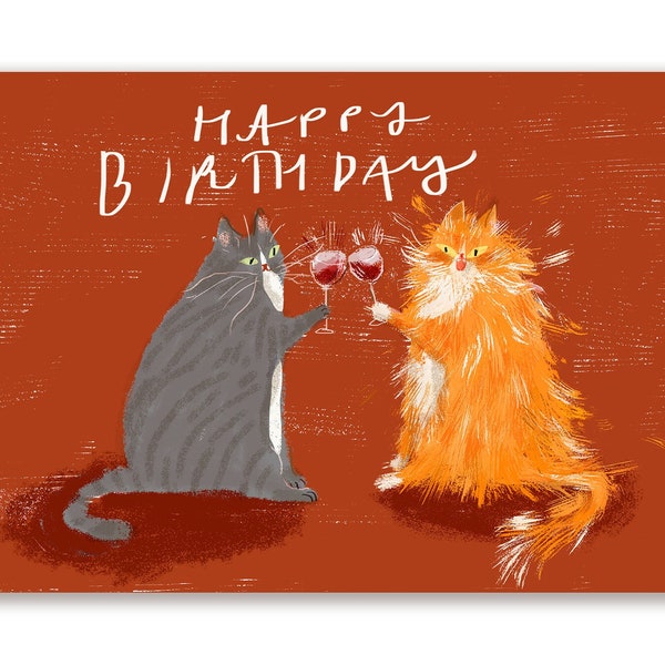 Happy Birthday Wine Cats Card