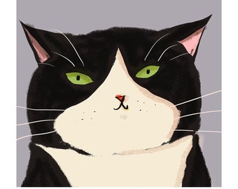 Big Head Cat Print - Tuxedo Cat