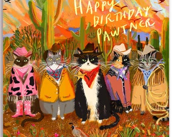 Happy Birthday Pawtner - Happy Birthday Card Cat