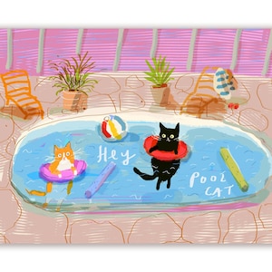 Hey Pool Cat Card - Summer Cats