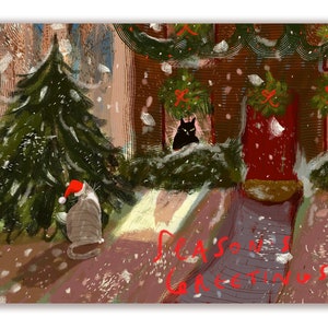 Season's Greetings - Holiday Visit - Christmas Cat Card