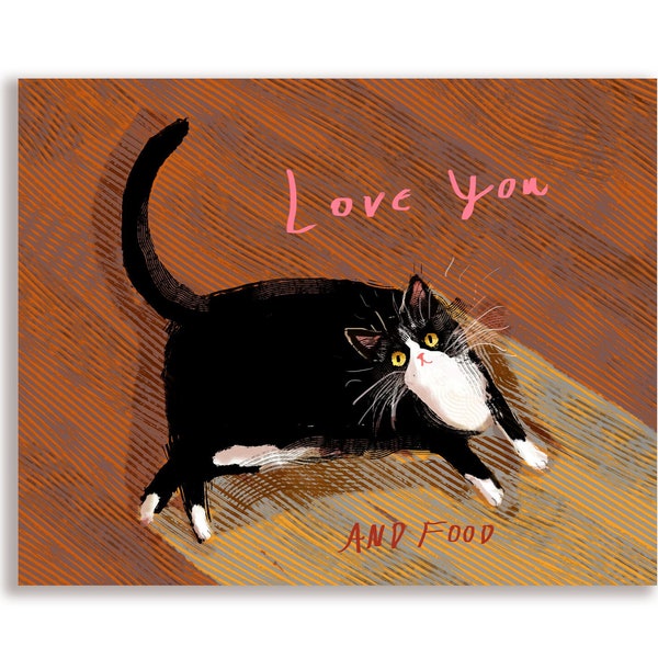 Love You and Food - Funny Cat Card