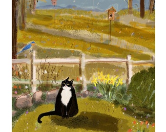 Country Cat Spring - Fine Art Print - Garden Cat - Spring