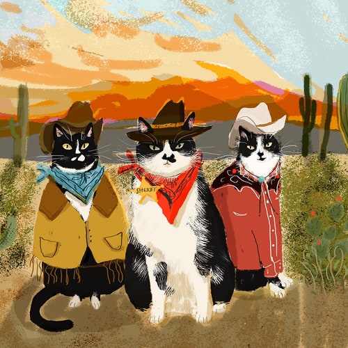 Cowboy Cat Print Limited Edition Print Cat Art Western - Etsy