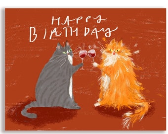 Happy Birthday Wine Cats Card