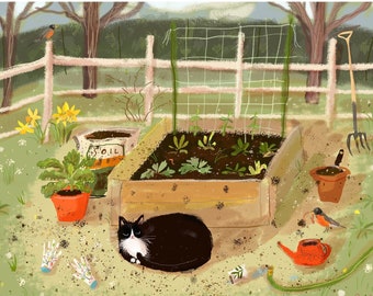 Spring Garden Baby - Cat Print - Garden Art