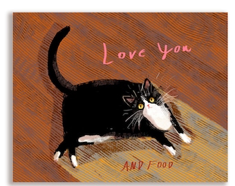 Love You and Food - Funny Cat Card