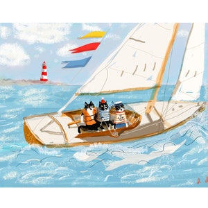 Sailboat Kitties - Limited Edition Print - Cat Art - Sailing - Nautical