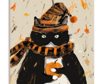 Baby Pumpkin Cat Card - Fall Card