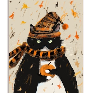 Carte bébé chat citrouille - Carte automne