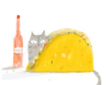 Taco Cat Print - Taco Cat Art- Cat Dad - Foodie - Cat Painting
