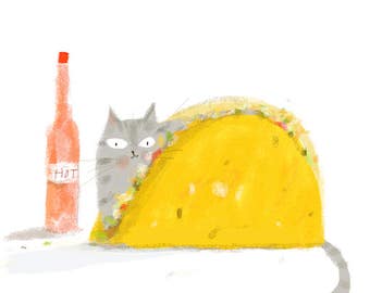 Estampado de gato taco - Arte de gato taco - Papá gatuno - Amante de la comida - Pintura de gato